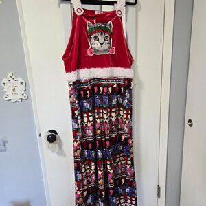 EYESHADOW Christmas Cat Jumper/Overalls One-Piece Jumpsuit Ugly Xmas